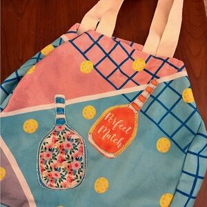 Canvas Tennis-Themed Tote Bag in Pink & Blue